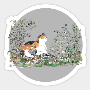 Calico Cat In The Garden Sticker